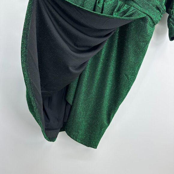 Eloquii Lurex Shimmer Dress 22 Tulip Hem Asymmetrical Cocktail Party Green - Picture 12 of 15